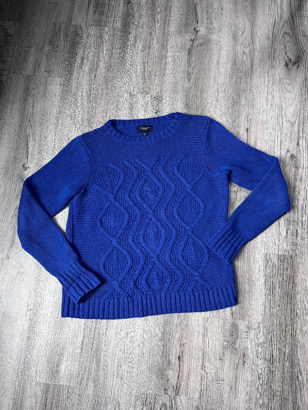 Lands’ End Drifter Sweater 100% Cotton Fisherman Cable Knit Crewneck Blue M/T